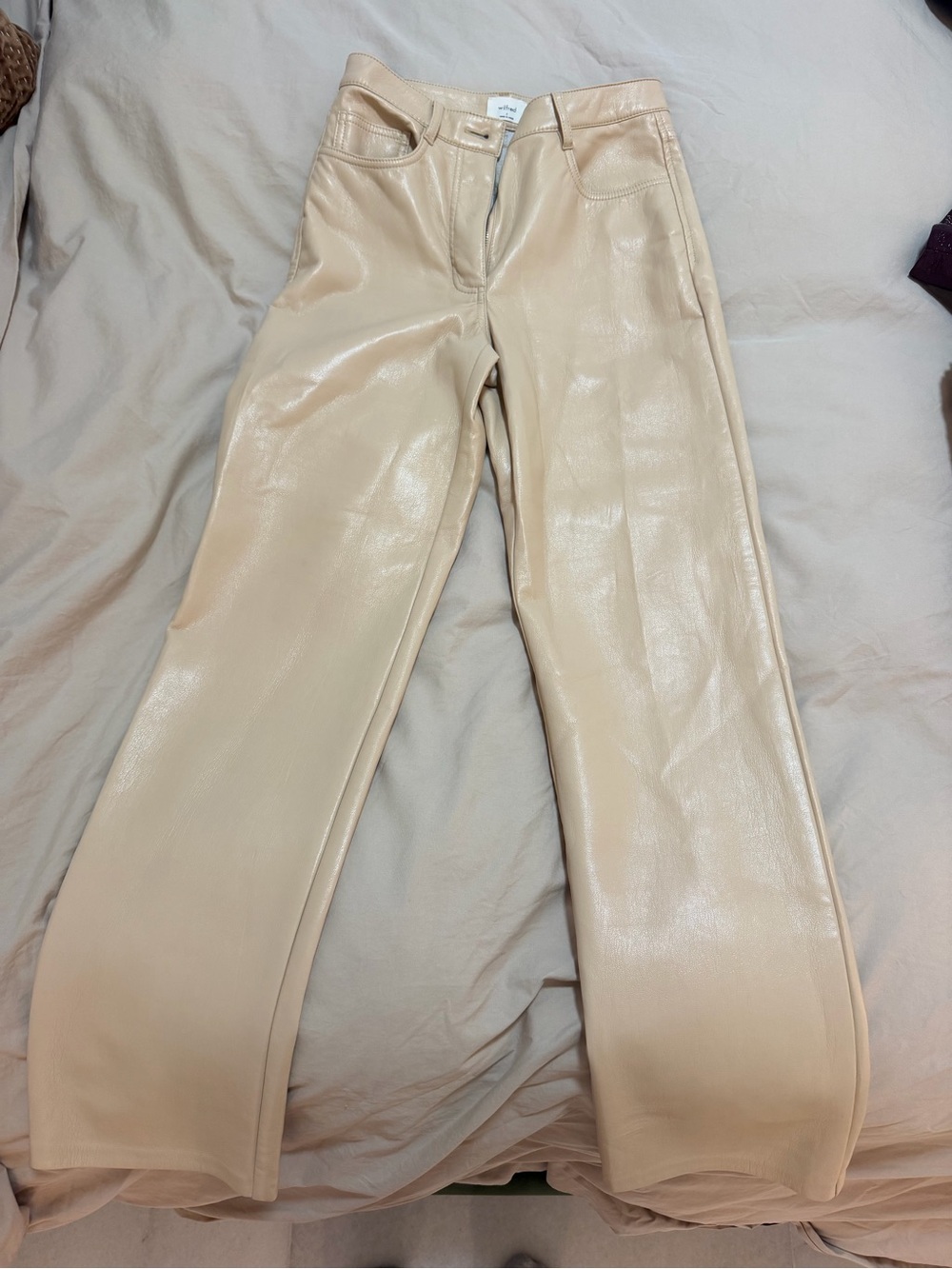 Aritzia Straight-Leg Faux Leather Pants in Cream